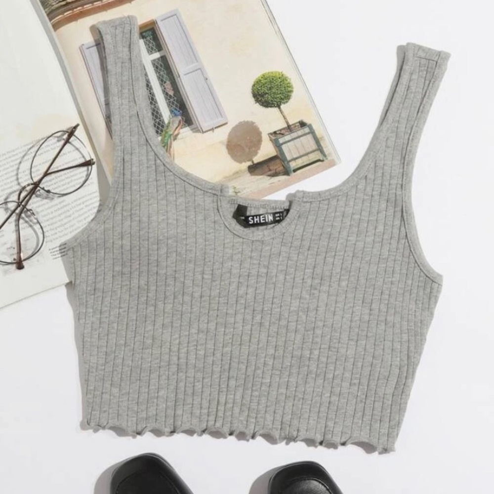 Notched Neck Rib-Knit Crop Tank Top